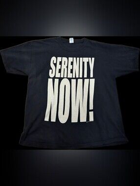 Y2K Seinfeld "Serenity Now!" Graphic T-Shirt - Faded Black XL